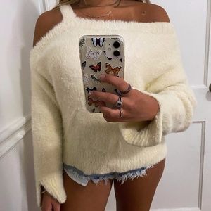 Fuzzy Offwhite off the shoulder sweater